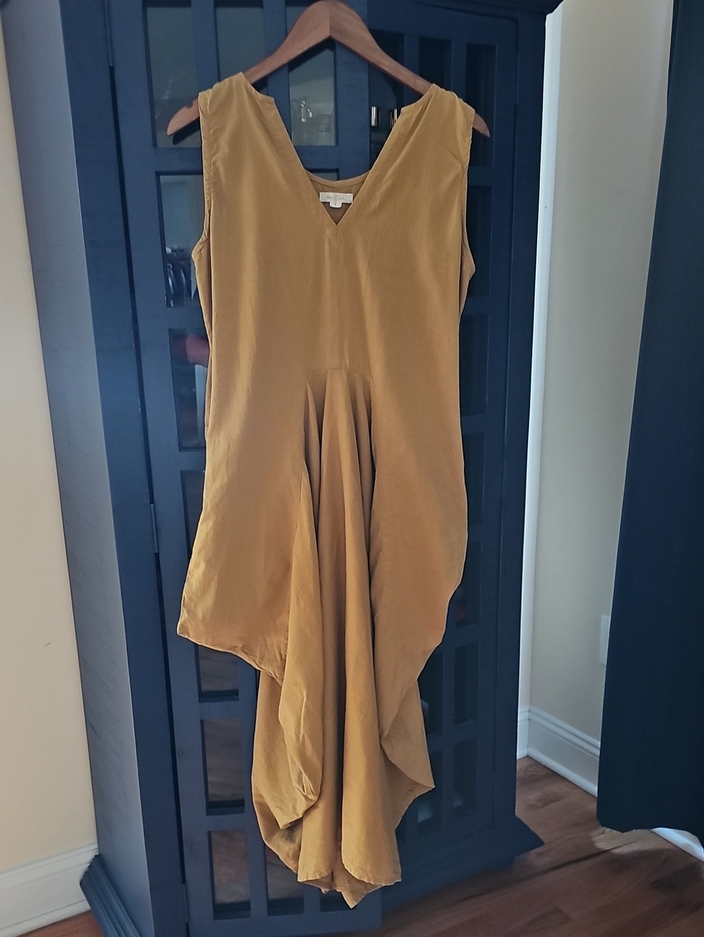 Sleeveless Asymmetrical V-Neck Dress in Mustard